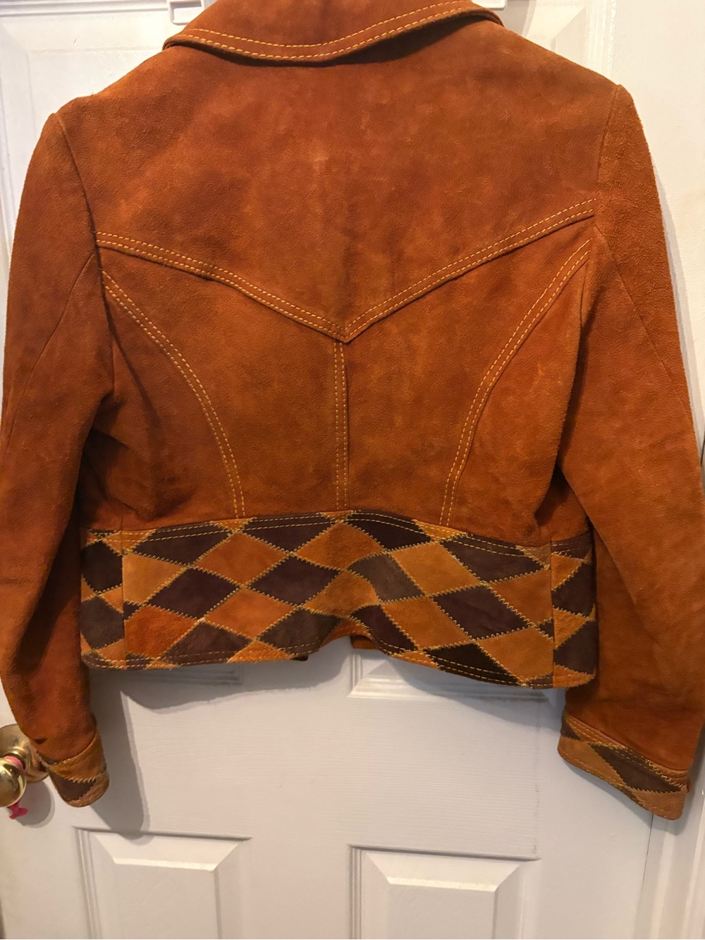 100 percent leather Patchwork Jacket - Rust Brown - Picture 4 of 4